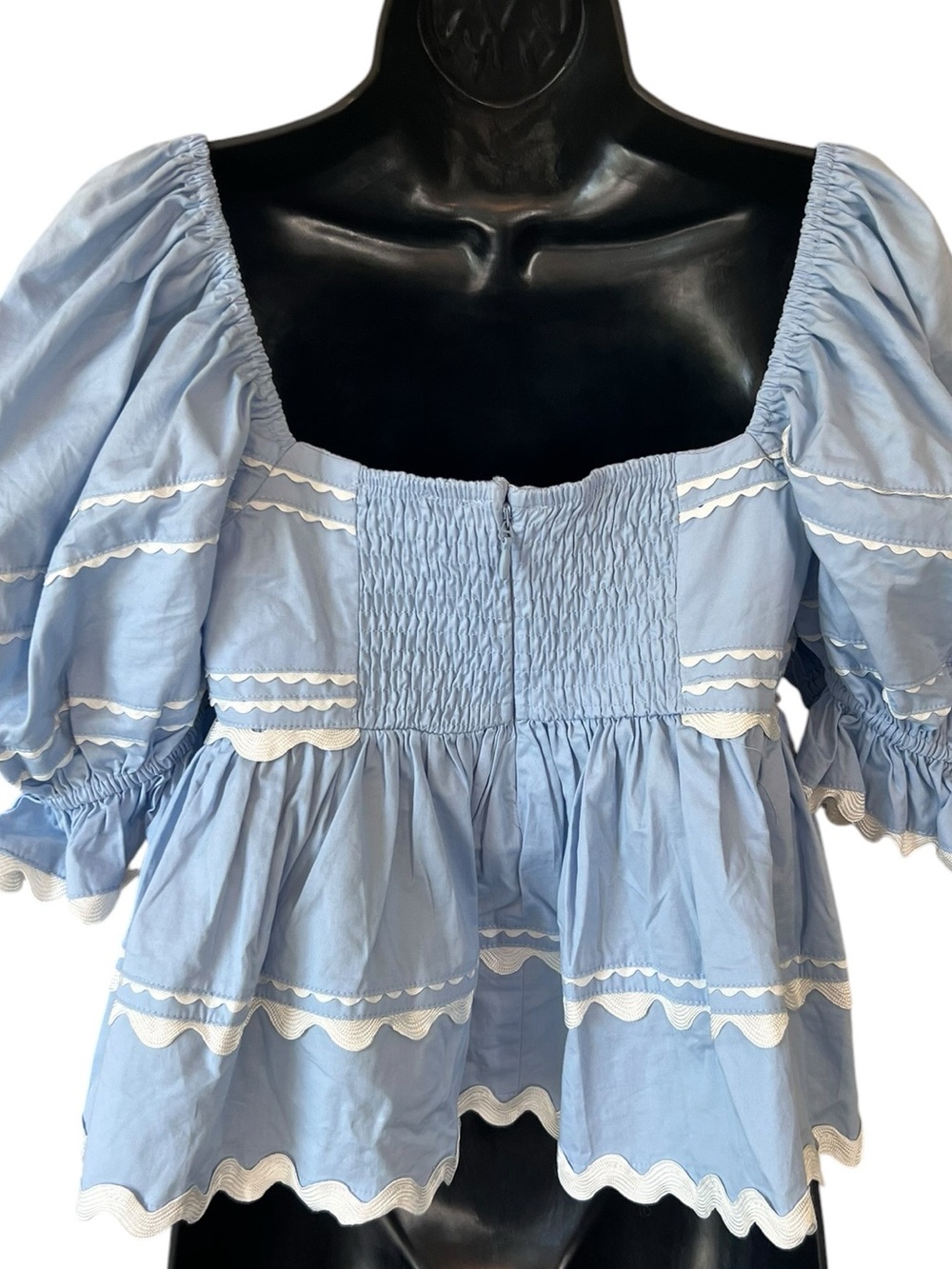 Sofie The Label Dani Contrast Trim Poplin Babydoll Top - Blue - Picture 11 of 12